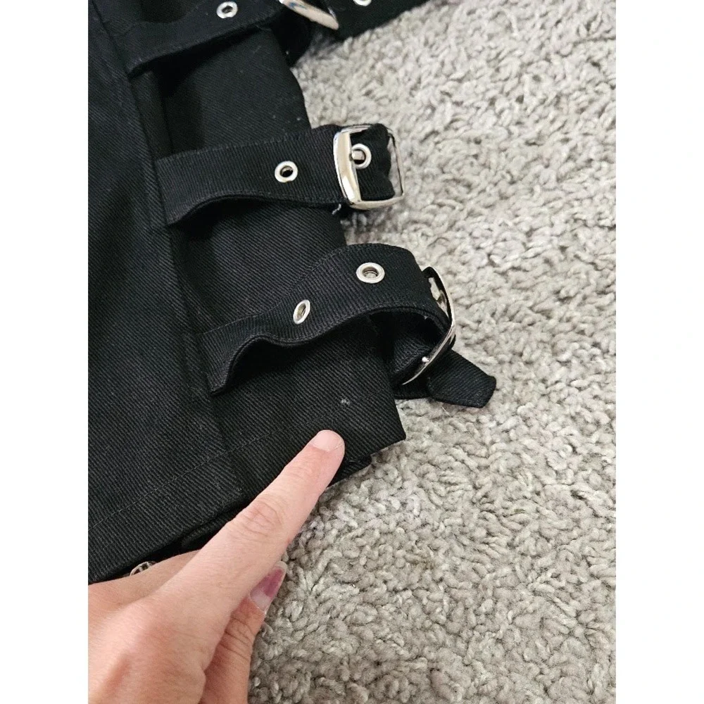 Lip Service Cult Black Buckle Strap Mini Skirt Punk Gothic Industrial Small
